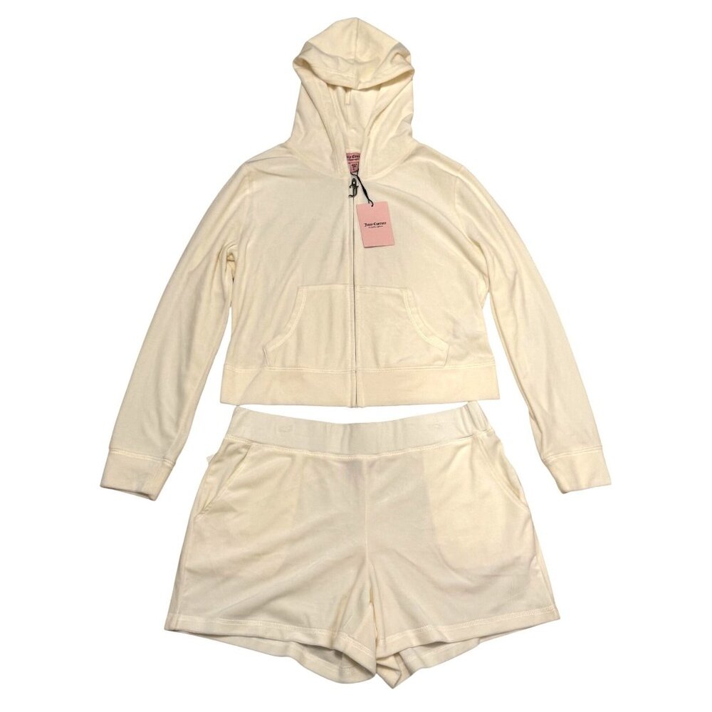 Women’s Cream Hooded Zip Jacket and Shorts Set